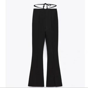 Brand New: Zara Black Flared Slit Pants with Tabbed Waist